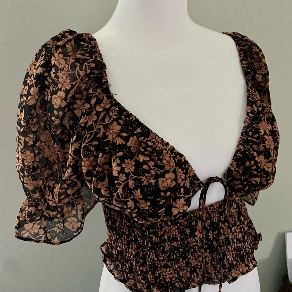 Crop Blouse Shirt Black Large NWT Blush Whimsical - Picture 9 of 9